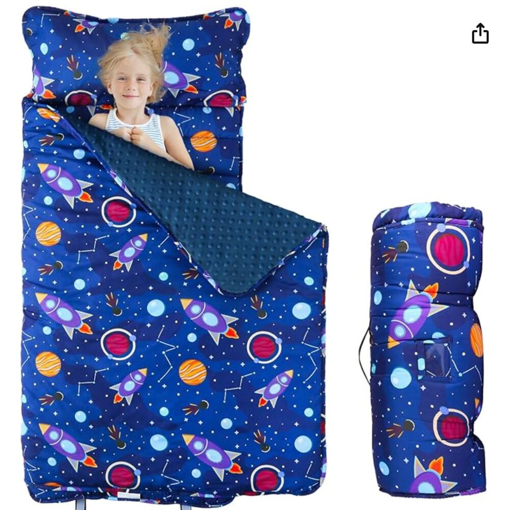 Toddler Nap Mat with Removable Pillow and Blanket, Sleeping Bag for Kids